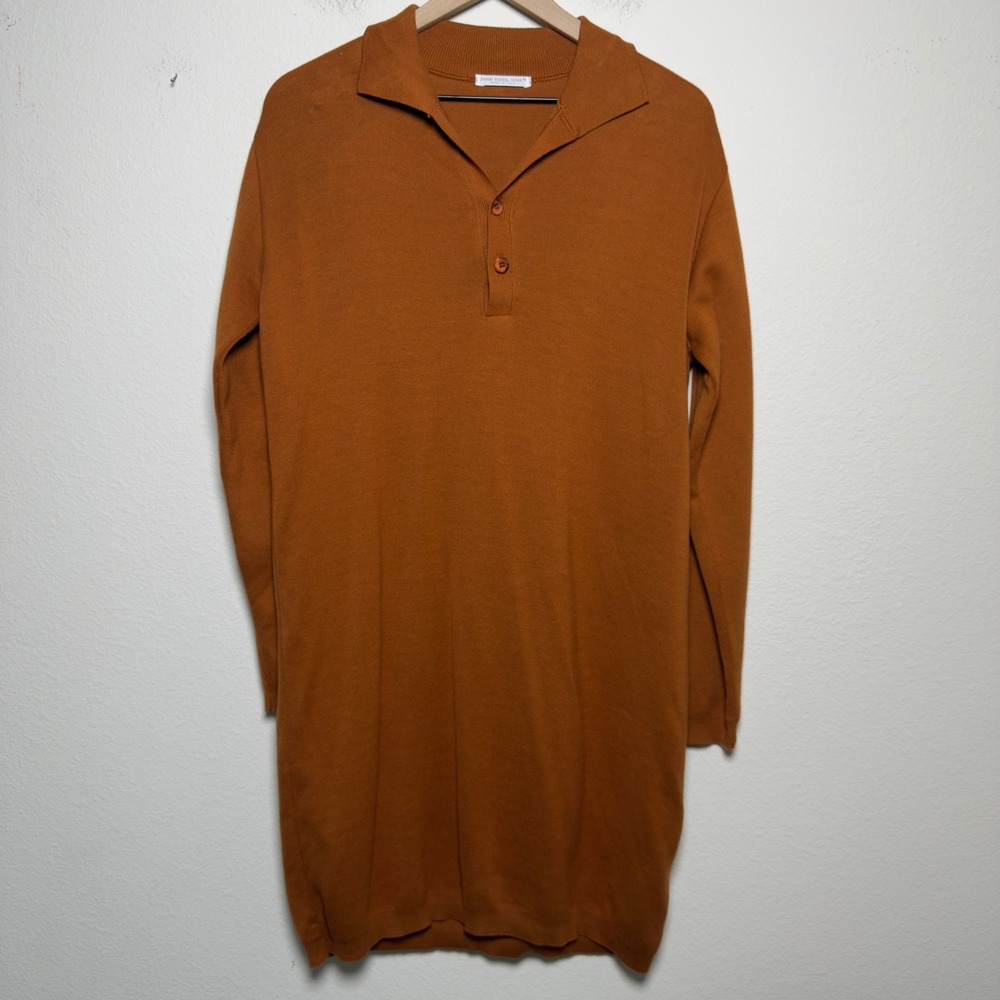 Joan Vass Women 100% Cotton Polo Sweater Dress XS Burnt Orange Preppy Casual